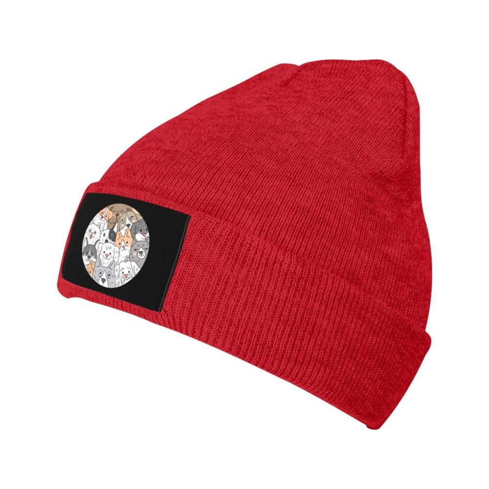 ZKLCRYTR Cute Face Dogs Beanie Hat Acrylic Knit Warm Winter Hats for Women Men Skull Cap Red