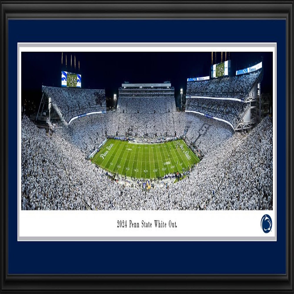 2024 Penn State White Out Football - Double Mat, Deluxe Framed Picture by Blakeway Panoramas (44"W x 18"H)