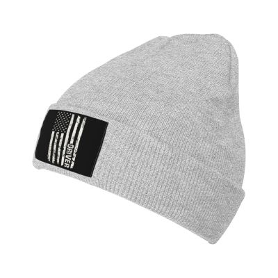 ZKLCRYTR USA Flag Driver Beanie Hat Acrylic Knit Warm Winter Hats for Women Men Skull Cap Gray