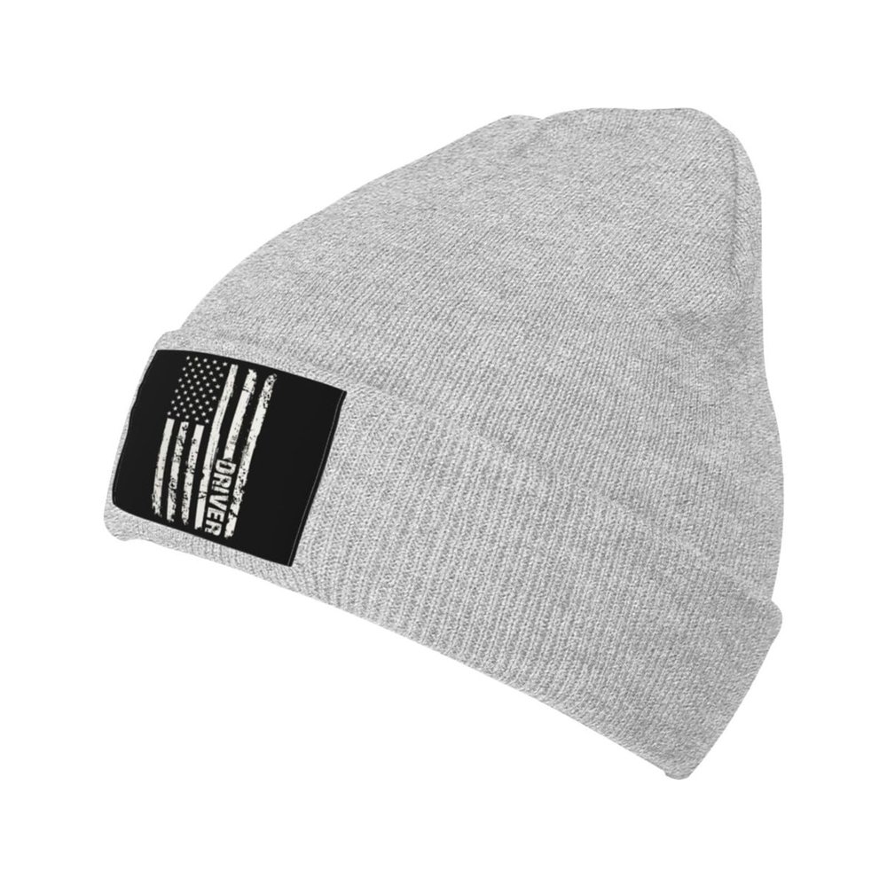 ZKLCRYTR USA Flag Driver Beanie Hat Acrylic Knit Warm Winter Hats for Women Men Skull Cap Gray