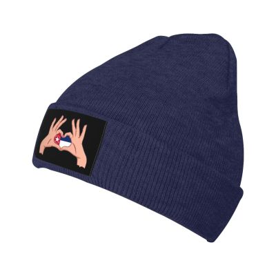 Holding A Heart Flag of North Carolina Beanie Hat Acrylic Knit Warm Winter Hats for Women Men Skull Cap Navy Blue