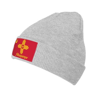 Flag of Albuquerque, New Mexico Beanie Hat Acrylic Knit Warm Winter Hats for Women Men Skull Cap Gray