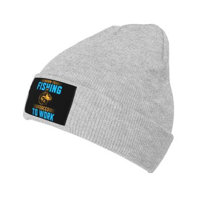Born to Fishing Forced to Work Beanie Hat Acrylic Knit Warm Winter Hats for Women Men Skull Cap Gray