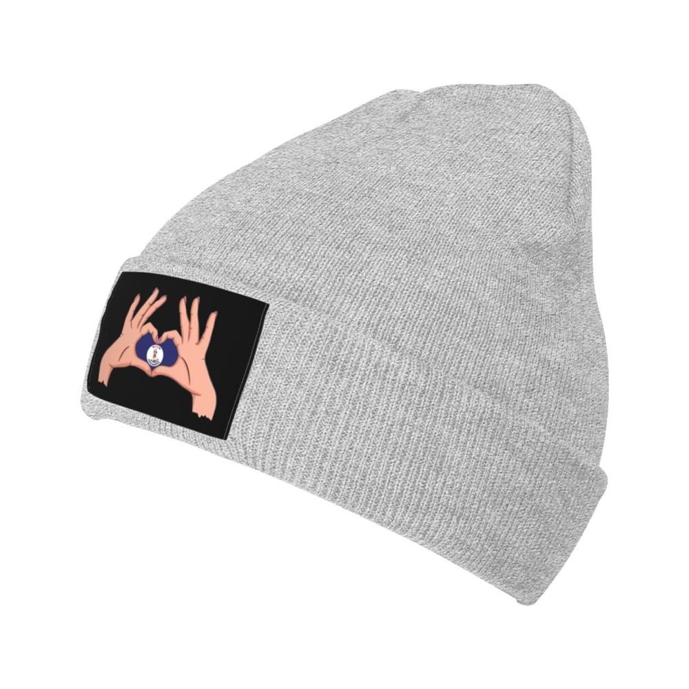 ZKLCRYTR Holding A Heart Flag of Virginia Beanie Hat Acrylic Knit Warm Winter Hats for Women Men Skull Cap Gray