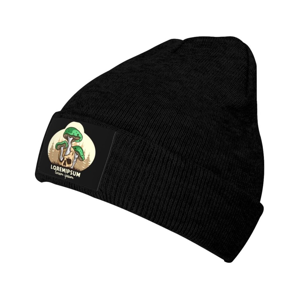 Mushroom Growing On Human Skull Beanie Hat Acrylic Knit Warm Winter Hats for Women Men Skull Cap Black