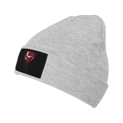 ZKLCRYTR The Danish Flag with A Skull Beanie Hat Acrylic Knit Warm Winter Hats for Women Men Skull Cap Gray