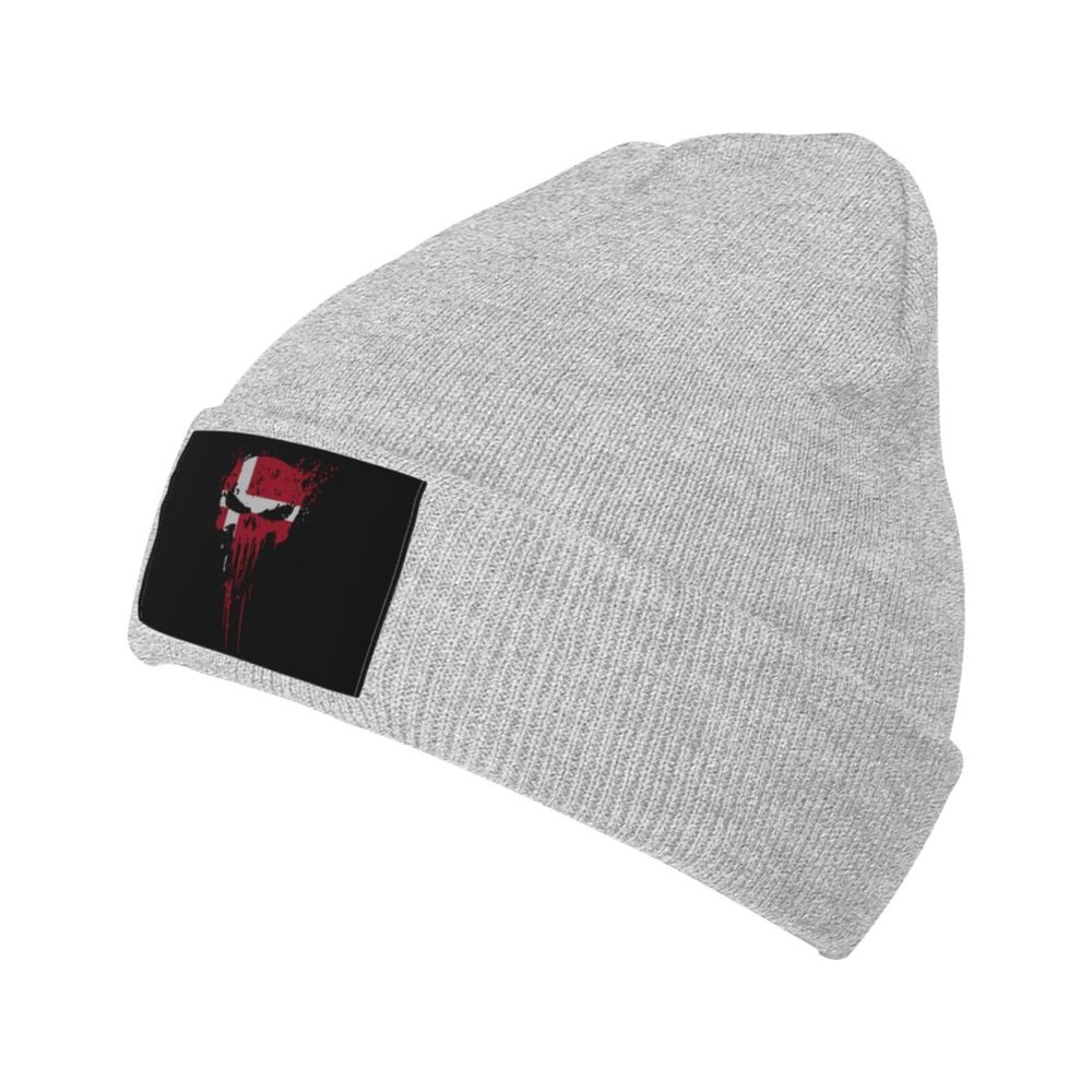 ZKLCRYTR The Danish Flag with A Skull Beanie Hat Acrylic Knit Warm Winter Hats for Women Men Skull Cap Gray
