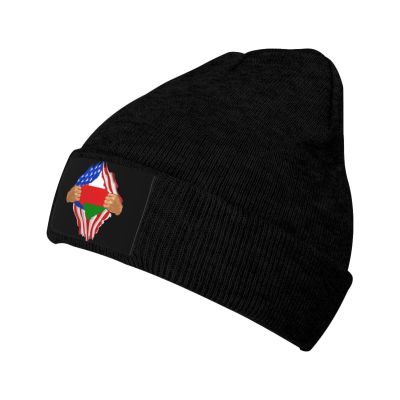 Hand Tear Flag of Oman Beanie Hat Acrylic Knit Warm Winter Hats for Women Men Skull Cap Black