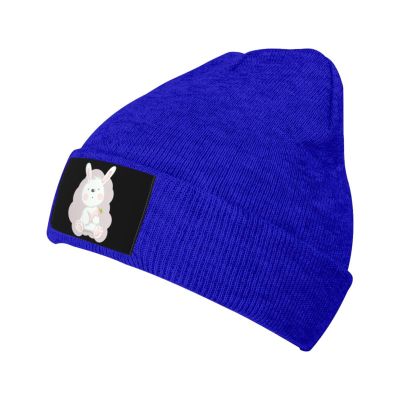 Cute Rabbit Holding A Carrot Beanie Hat Acrylic Knit Warm Winter Hats for Women Men Skull Cap Blue