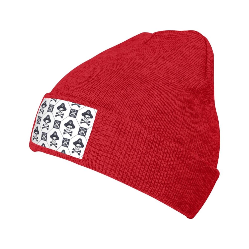 ZKLCRYTR Skull Seamless Pattern Beanie Hat Acrylic Knit Warm Winter Hats for Women Men Skull Cap Red