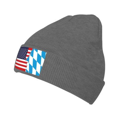 ZKLCRYTR Flag of Bavaria (lozengy) and America Beanie Hat Acrylic Knit Warm Winter Hats for Women Men Skull Cap Deep Heather