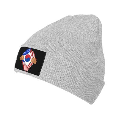 Hand Tear Flag of South Korea Beanie Hat Acrylic Knit Warm Winter Hats for Women Men Skull Cap Gray