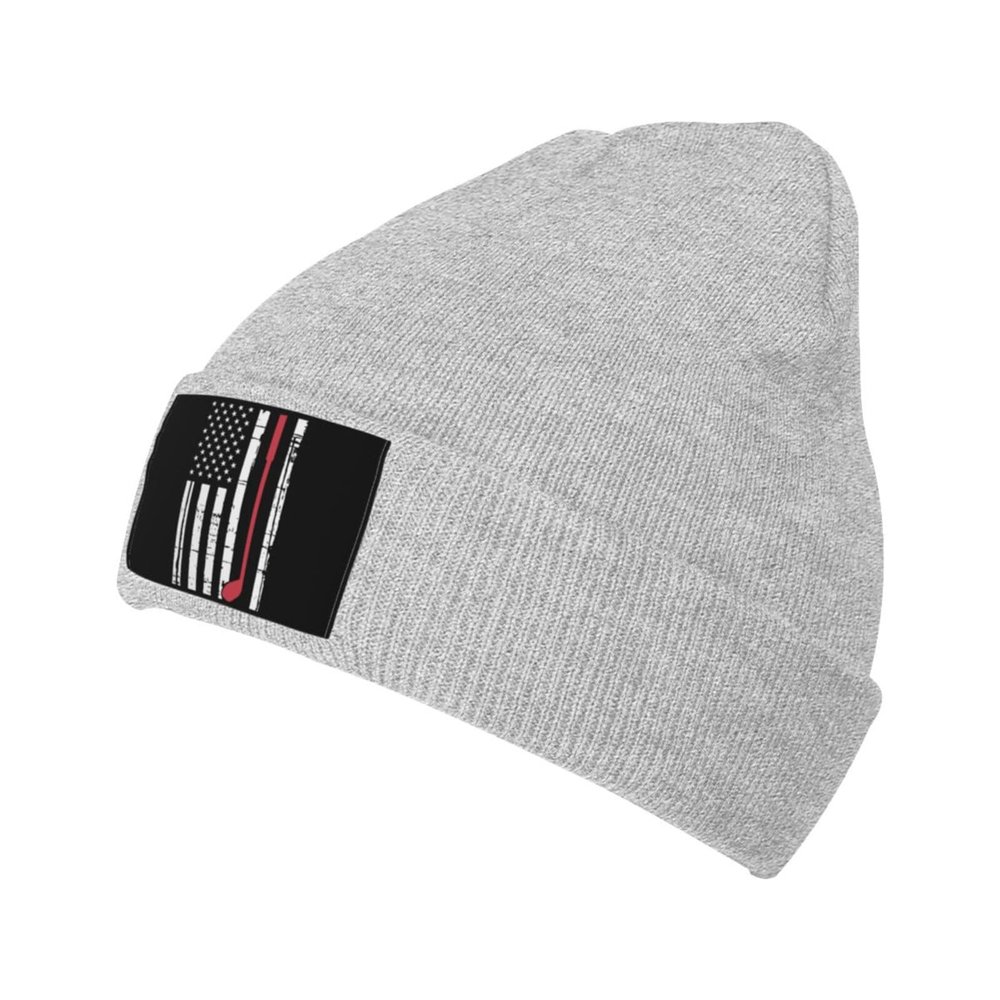ZKLCRYTR Golf with USA Flag Beanie Hat Acrylic Knit Warm Winter Hats for Women Men Skull Cap Gray