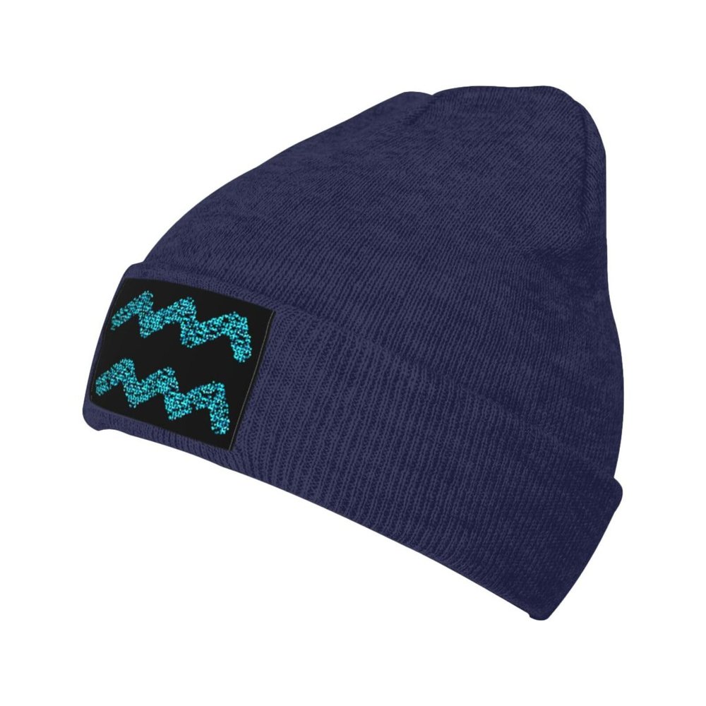 Abstract Aquarius Shape Beanie Hat Acrylic Knit Warm Winter Hats for Women Men Skull Cap Navy Blue