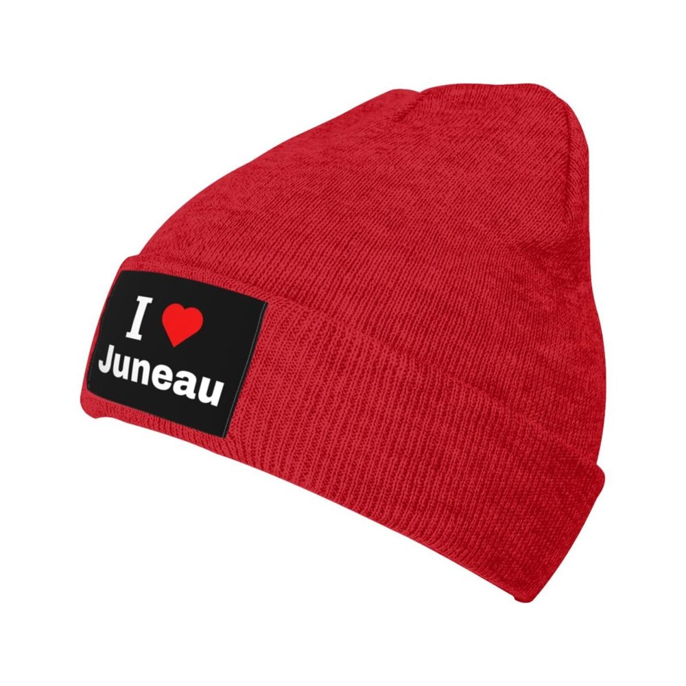 I Love Juneau Beanie Hat Acrylic Knit Warm Winter Hats for Women Men Skull Cap Red