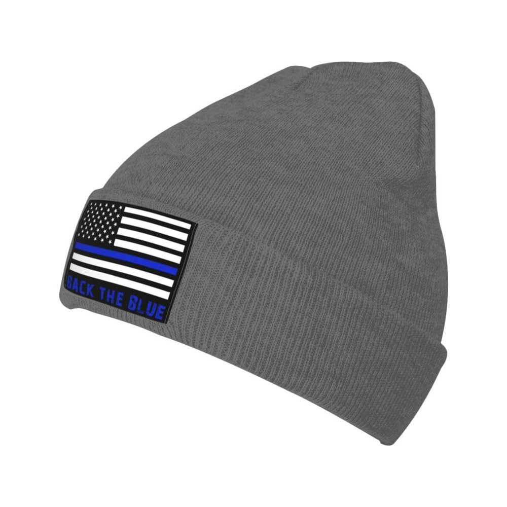 ZKLCRYTR Back The Blueusa Flag Beanie Hat Acrylic Knit Warm Winter Hats for Women Men Skull Cap