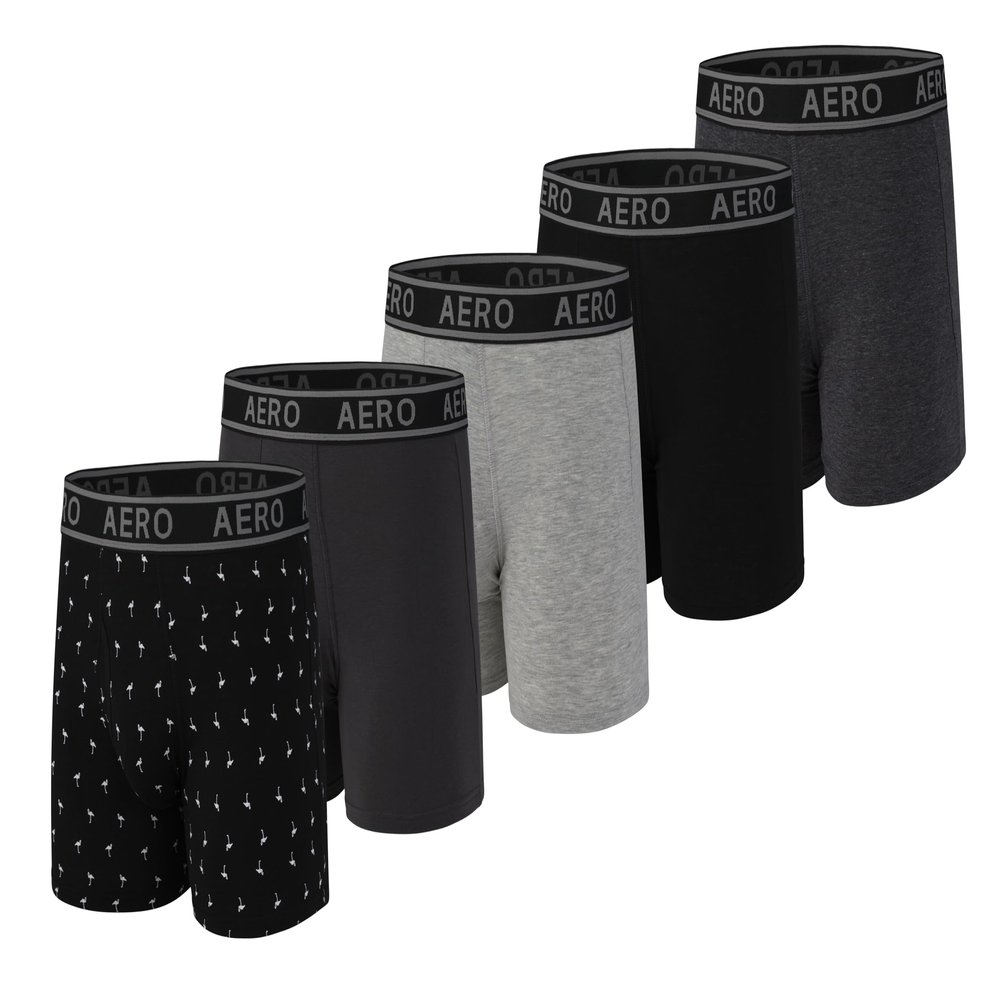 AEROPOSTALE Mens Boxer Briefs-Cotton Stretch Boxer Briefs Underwear (Black/Charcoal/Black/Grey/Heather, Medium)