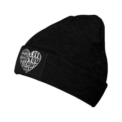 Heart Shaped Vintage Stamp Beanie Hat Acrylic Knit Warm Winter Hats for Women Men Skull Cap Black