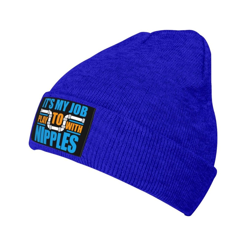 ZKLCRYTR Its My Job Play to with Nipples Beanie Hat Acrylic Knit Warm Winter Hats for Women Men Skull Cap Blue