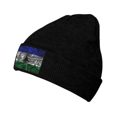 Silk Style Flag of Lesotho Beanie Hat Acrylic Knit Warm Winter Hats for Women Men Skull Cap Black