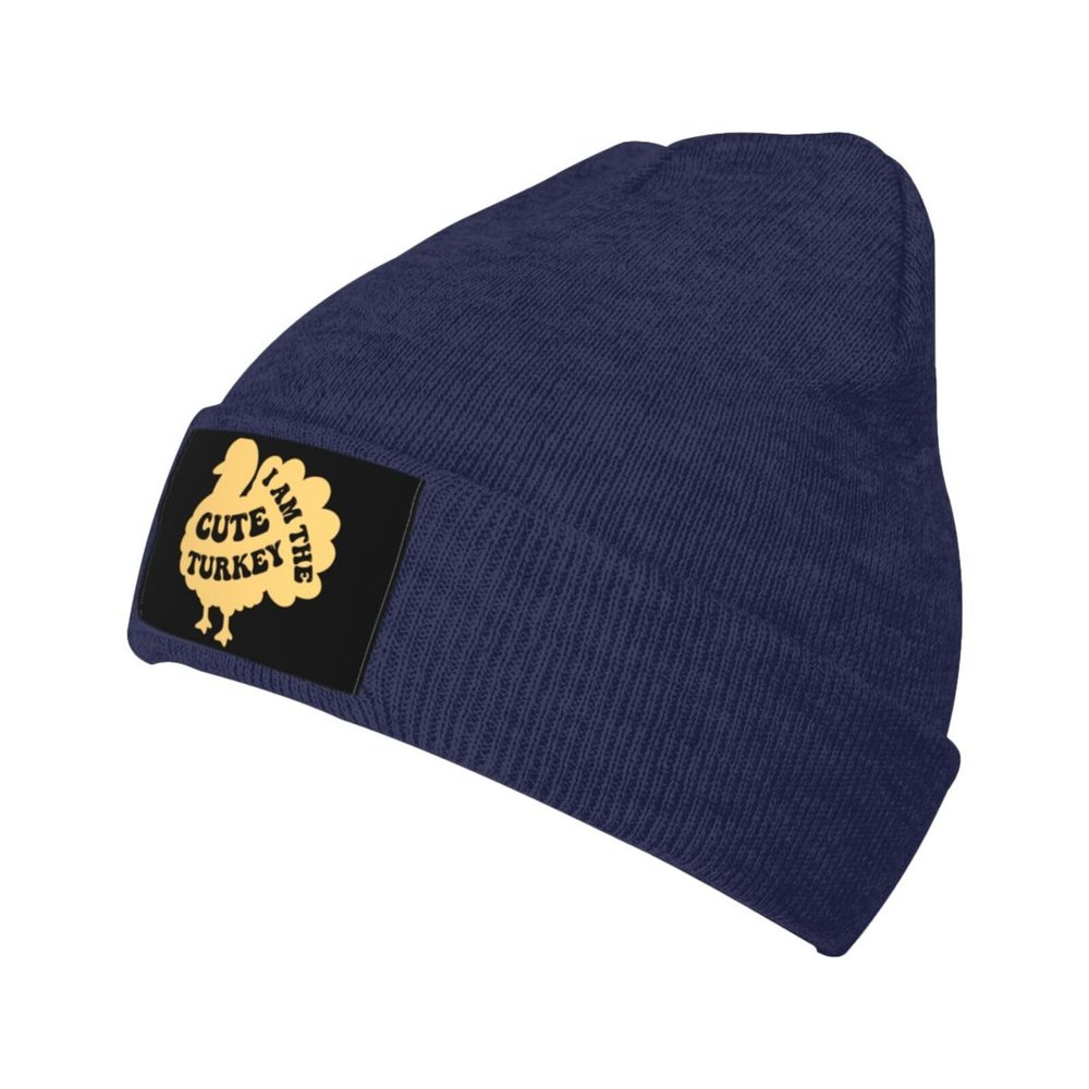 I Am The Cute Turkey Beanie Hat Acrylic Knit Warm Winter Hats for Women Men Skull Cap Navy Blue