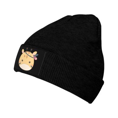 Cute Tribal Giraffe Head Beanie Hat Acrylic Knit Warm Winter Hats for Women Men Skull Cap Black