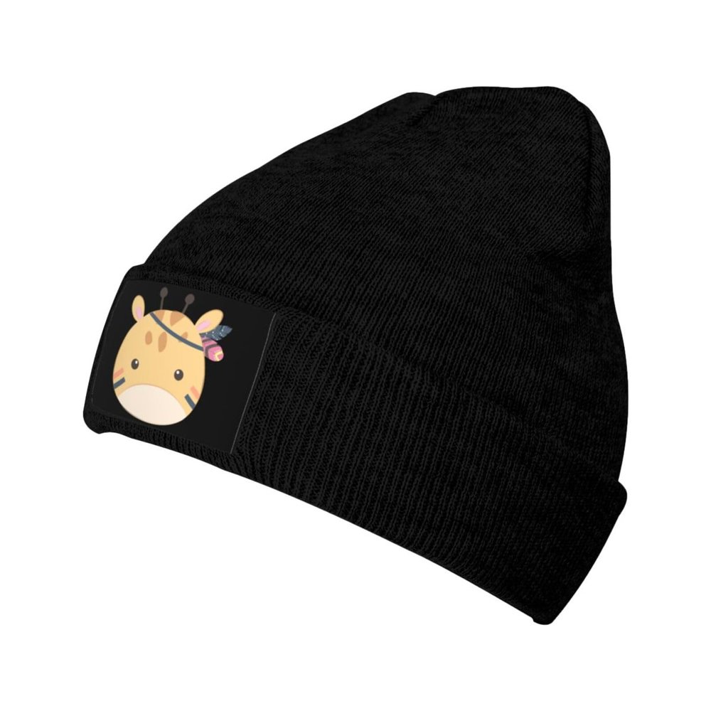 Cute Tribal Giraffe Head Beanie Hat Acrylic Knit Warm Winter Hats for Women Men Skull Cap Black