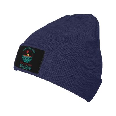Enjoy Fishing While Sitting in A Boat Beanie Hat Acrylic Knit Warm Winter Hats for Women Men Skull Cap Navy Blue