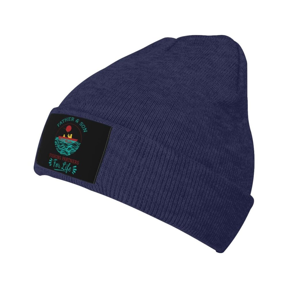 Enjoy Fishing While Sitting in A Boat Beanie Hat Acrylic Knit Warm Winter Hats for Women Men Skull Cap Navy Blue