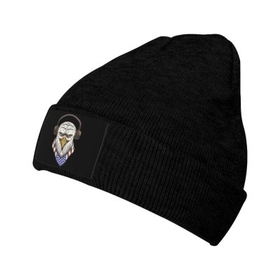 Eagle with Headphones Beanie Hat Acrylic Knit Warm Winter Hats for Women Men Skull Cap Black