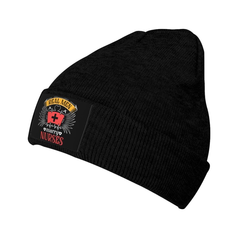 Real Men Marry Nurses Beanie Hat Acrylic Knit Warm Winter Hats for Women Men Skull Cap Black