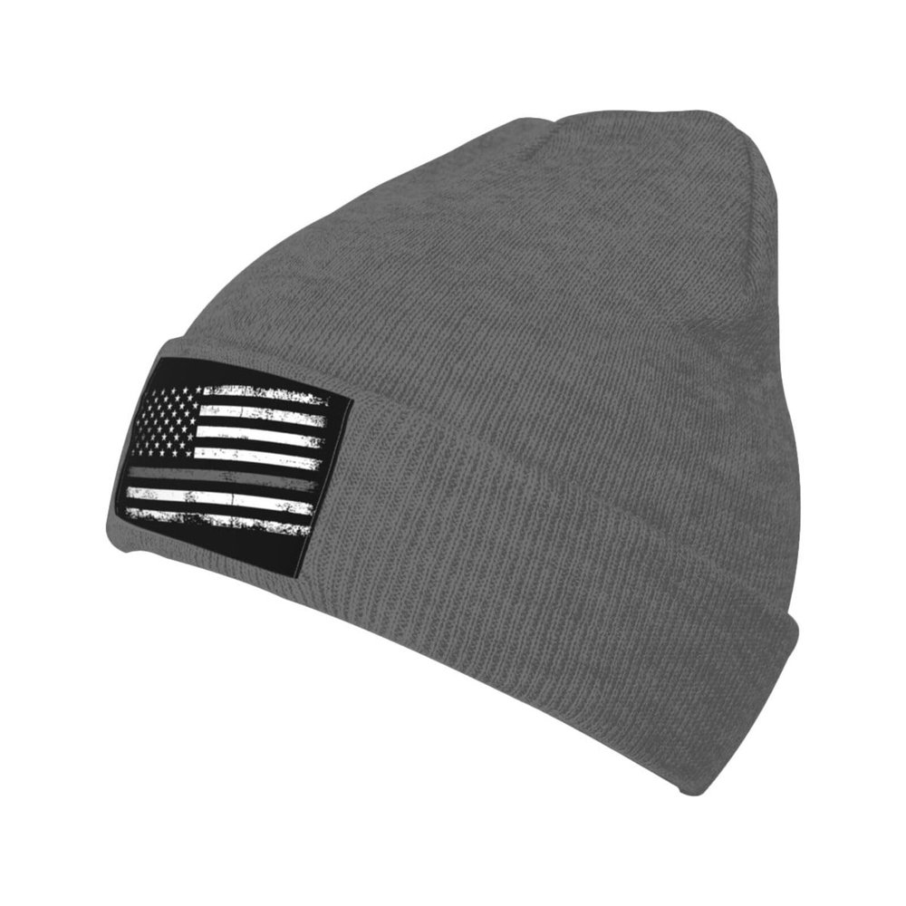 ZKLCRYTR Thin Grey Line American Flag Beanie Hat Acrylic Knit Warm Winter Hats for Women Men Skull Cap