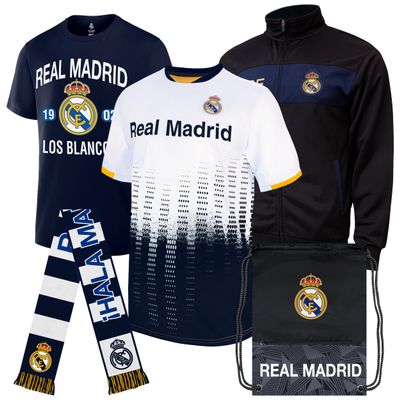 Icon Sports Official Real Madrid CF Ultimate Fan Pack - Unisex Adult - Jacket, T-Shirts, Scarf & Bag - RMUFP White M