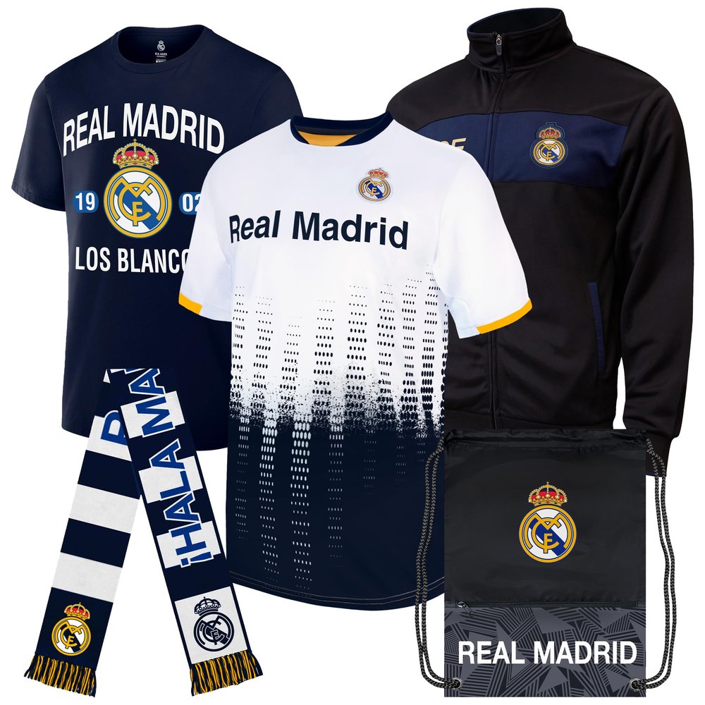 Icon Sports Official Real Madrid CF Ultimate Fan Pack - Unisex Adult - Jacket, T-Shirts, Scarf & Bag - RMUFP White M