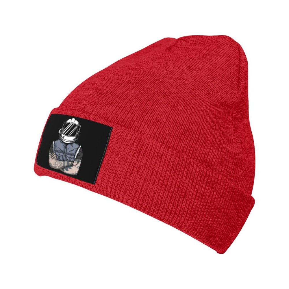 ZKLCRYTR Tattooed People Wearing Helmets Beanie Hat Acrylic Knit Warm Winter Hats for Women Men Skull Cap Red