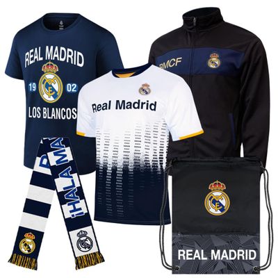 Icon Sports Official Real Madrid CF Ultimate Fan Pack - Unisex Adult - Jacket, T-Shirts, Scarf & Bag - RMUFP White L