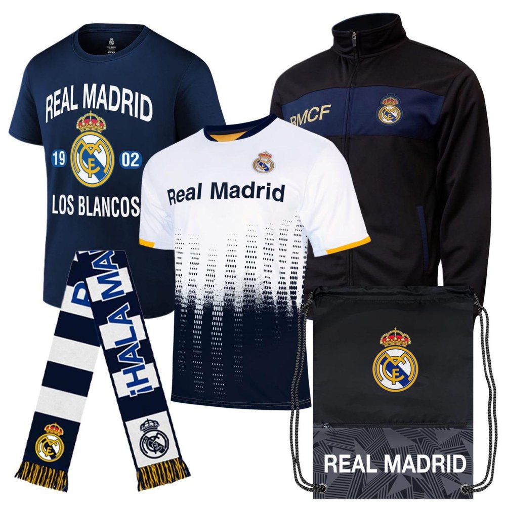 Icon Sports Official Real Madrid CF Ultimate Fan Pack - Unisex Adult - Jacket, T-Shirts, Scarf & Bag - RMUFP White L