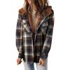 Plus Size Plaid Jacket for Woman Fall Casual Long Sleeve Button Down Shirt Jacket Coat (Orange blue,XX-Large) view 1