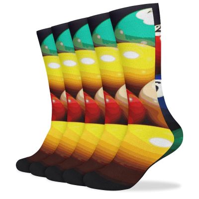 JTKBNVM Color Billiards Socks for Women Men Cotton Sock Breathable Boot Socks Warm Calf Socks for Hiking Work Crew Socks Thin Casual Long Socks 5 Pairs