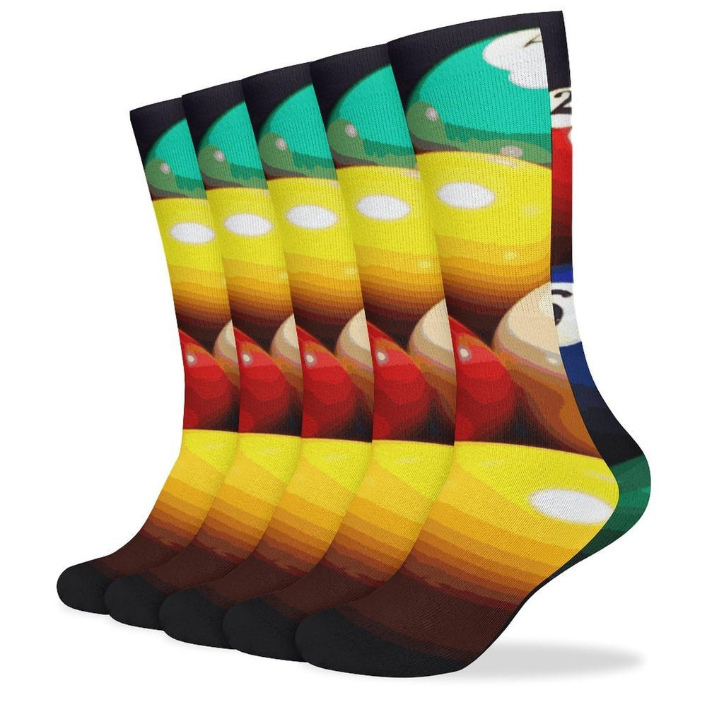JTKBNVM Color Billiards Socks for Women Men Cotton Sock Breathable Boot Socks Warm Calf Socks for Hiking Work Crew Socks Thin Casual Long Socks 5 Pairs