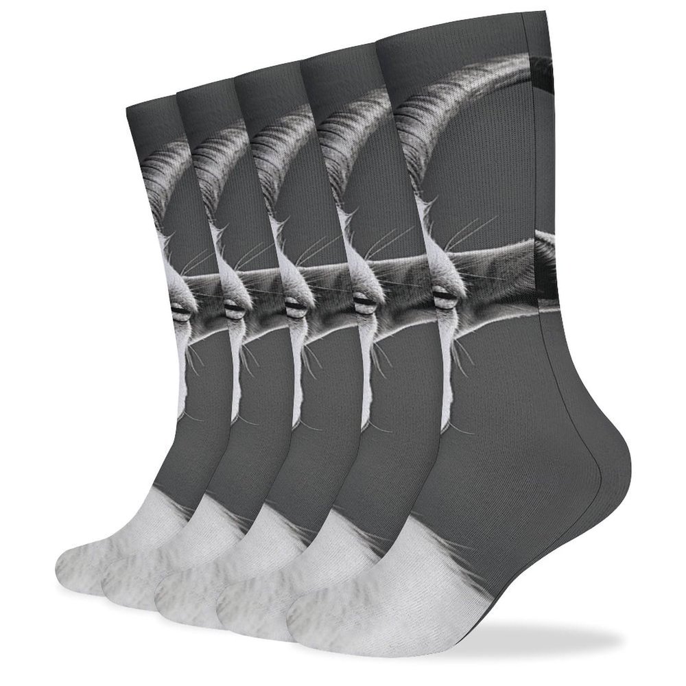 JTKBNVM Black And White Goat Socks for Women Men Cotton Sock Breathable Boot Socks Warm Calf Socks for Hiking Work Crew Socks Thin Casual Long Socks 5 Pairs