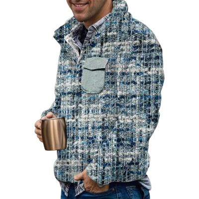 Akivide Men's Fleece Fuzzy Aztec Floral Print Sweatshirt Winter Western Ethnic Graphic Lapel Pullovers Button Oversized Tops
