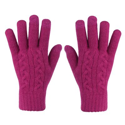 Ayuduots Winter Double Layered Flower Knitted Gloves, Solid Color Thick Velvet Touch Screen Mittens, Unisex Outdoor Gloves