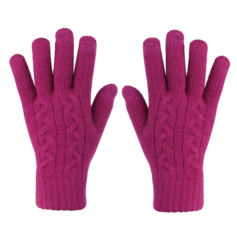 Ayuduots Winter Double Layered Flower Knitted Gloves, Solid Color Thick Velvet Touch Screen Mittens, Unisex Outdoor Gloves