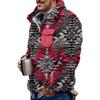 Akivide Men's Fleece Fuzzy Aztec Floral Print Sweatshirt Winter Western Ethnic Graphic Lapel Pullovers Button Oversized Tops