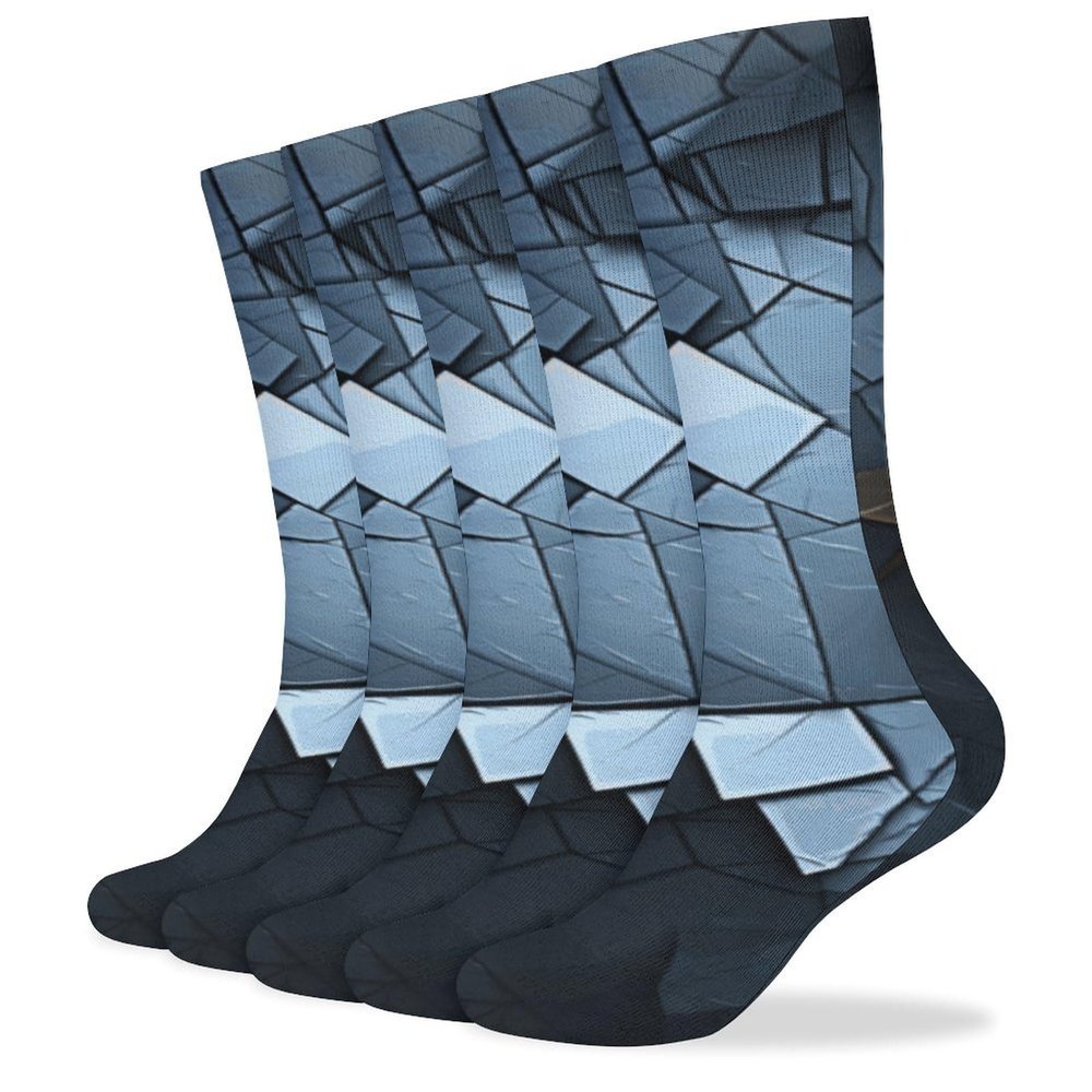 JTKBNVM Gray Mosaic Socks for Women Men Cotton Sock Breathable Boot Socks Warm Calf Socks for Hiking Work Crew Socks Thin Casual Long Socks 5 Pairs