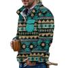 Akivide Men's Fleece Fuzzy Aztec Floral Print Sweatshirt Winter Western Ethnic Graphic Lapel Pullovers Button Oversized Tops view 1