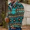 Akivide Men's Fleece Fuzzy Aztec Floral Print Sweatshirt Winter Western Ethnic Graphic Lapel Pullovers Button Oversized Tops view 2