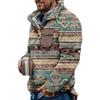 Akivide Men's Fleece Fuzzy Aztec Floral Print Sweatshirt Winter Western Ethnic Graphic Lapel Pullovers Button Oversized Tops view 1