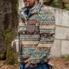 Akivide Men's Fleece Fuzzy Aztec Floral Print Sweatshirt Winter Western Ethnic Graphic Lapel Pullovers Button Oversized Tops view 2